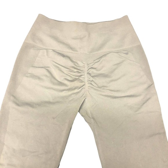 RUCHED Butt Yoga Tights Size Small Light Gray High Waist Wide Band - Picture 2 of 7